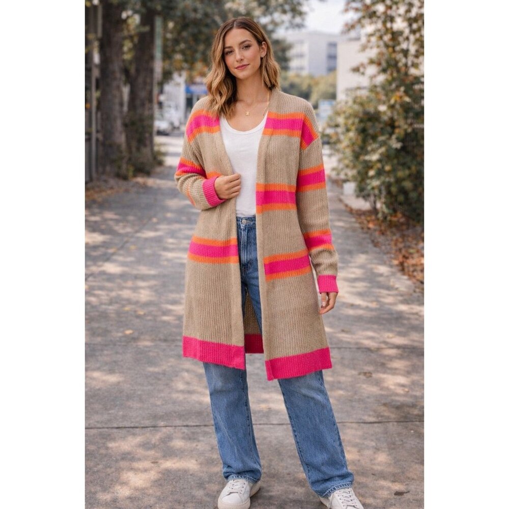 Womens Long Sleeve Knitted Pink Brown White Sweater Jacket Casual Top Small